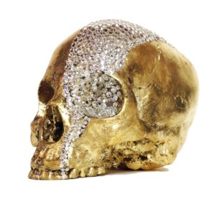 Clear Crystal & Gold Leaf Cascade Skull