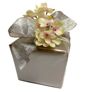 Lisa Carrier Designs Gift Wrap - Champagne Paper Glitter Ribbon and Hydrangea